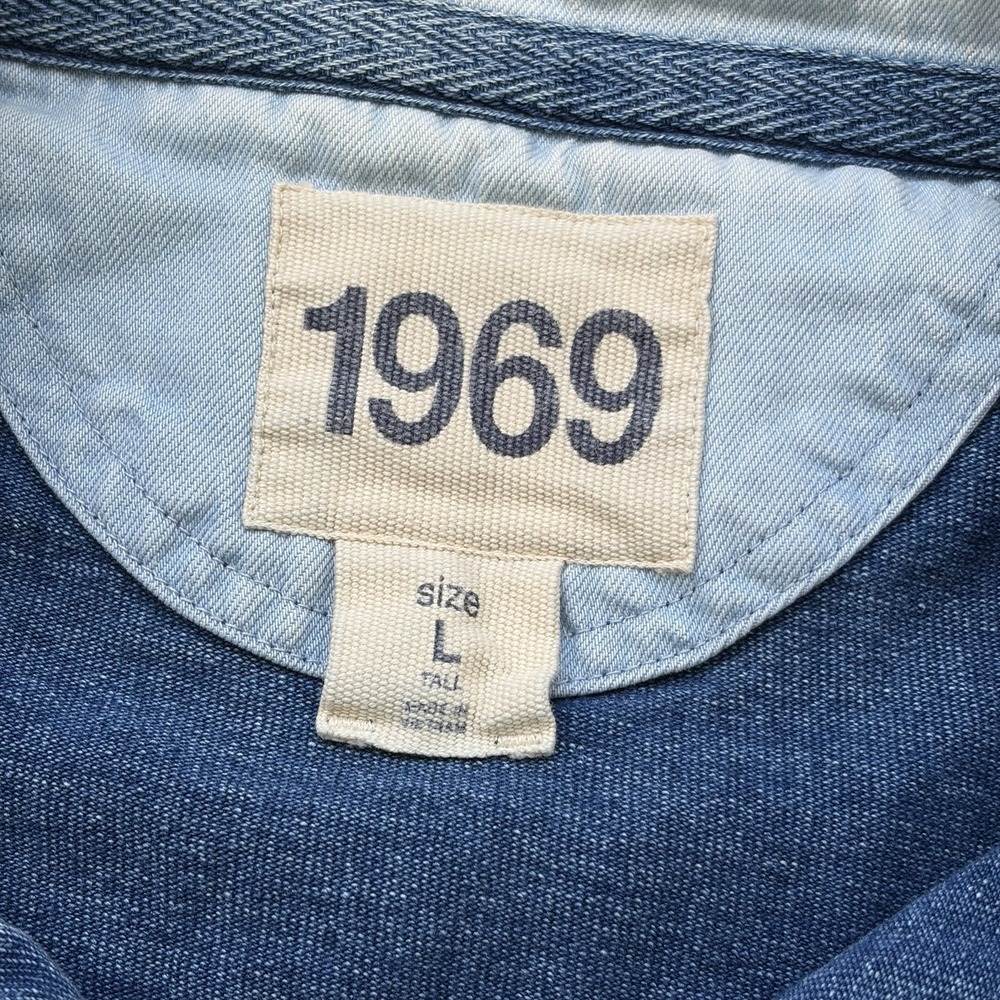 Gap Rugby Shirt Mens Large Tall Blue Indigo Denim Polo Distressed Faded Grunge - Picture 3 of 11